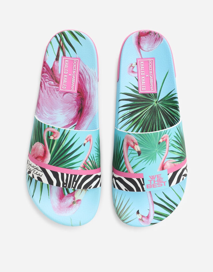 Rubber beachwear sliders with flamingo print - 5