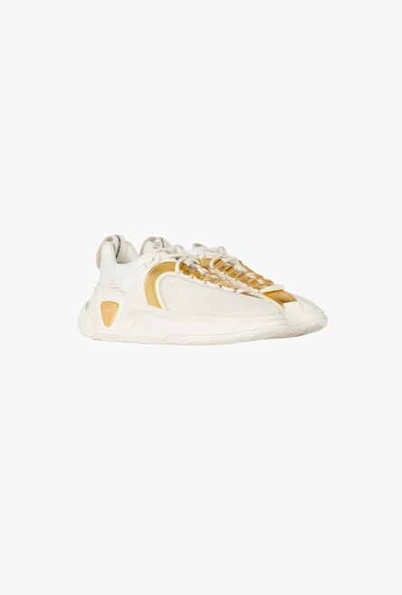White and gold gummy leather and mesh B-Runner sneakers - 2