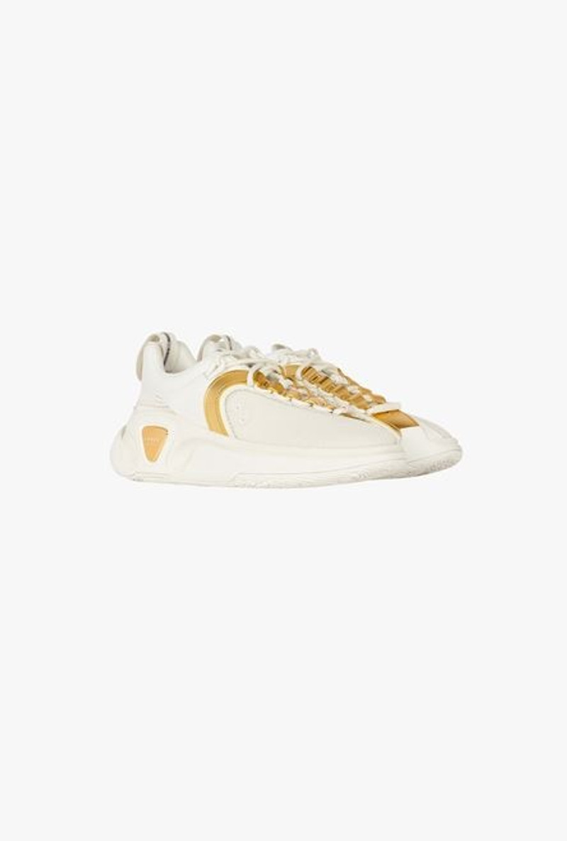 White and gold gummy leather and mesh B-Runner sneakers 2