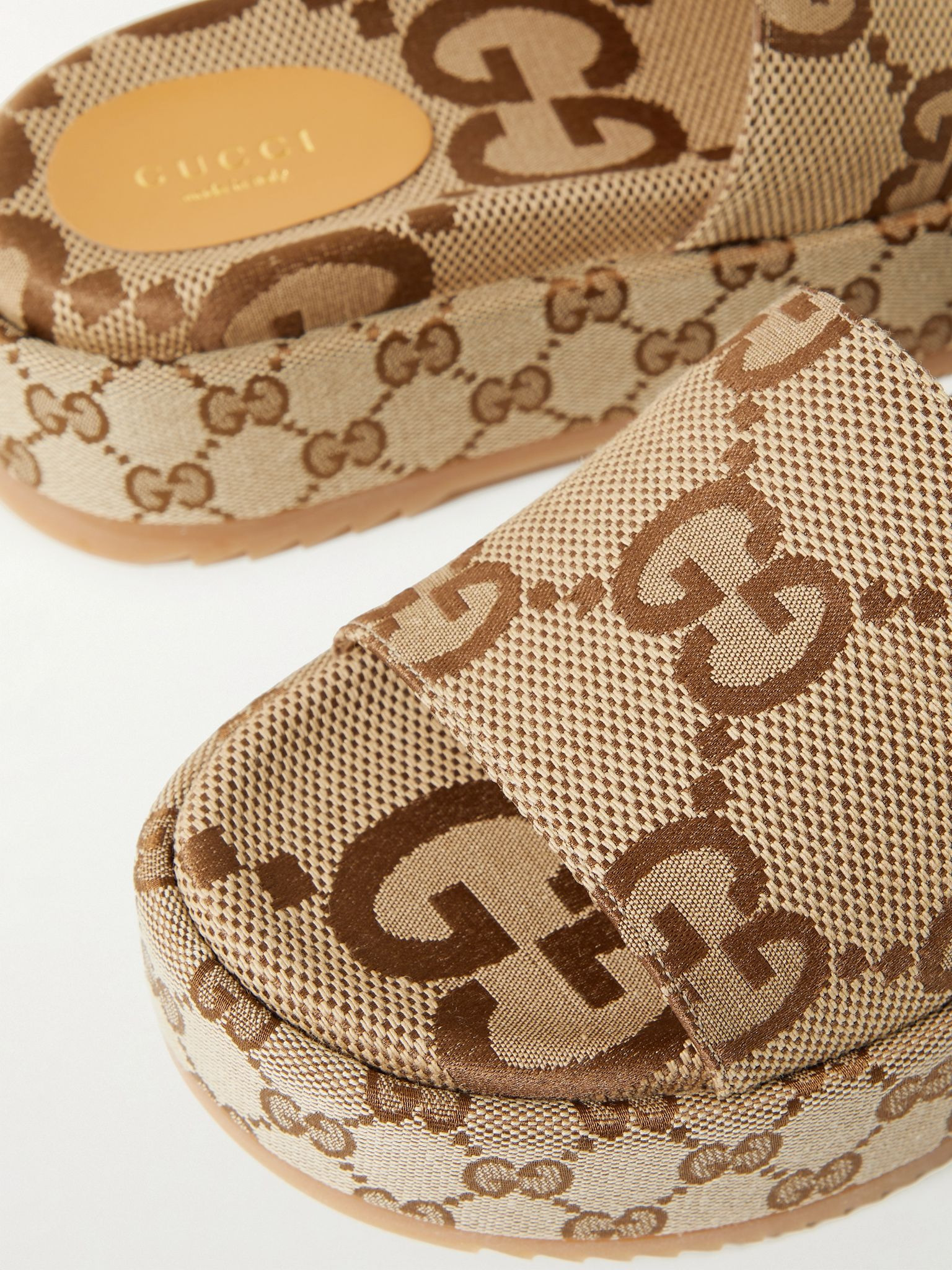 Angelina logo-jacquard coated-canvas platform slides Beige - 4