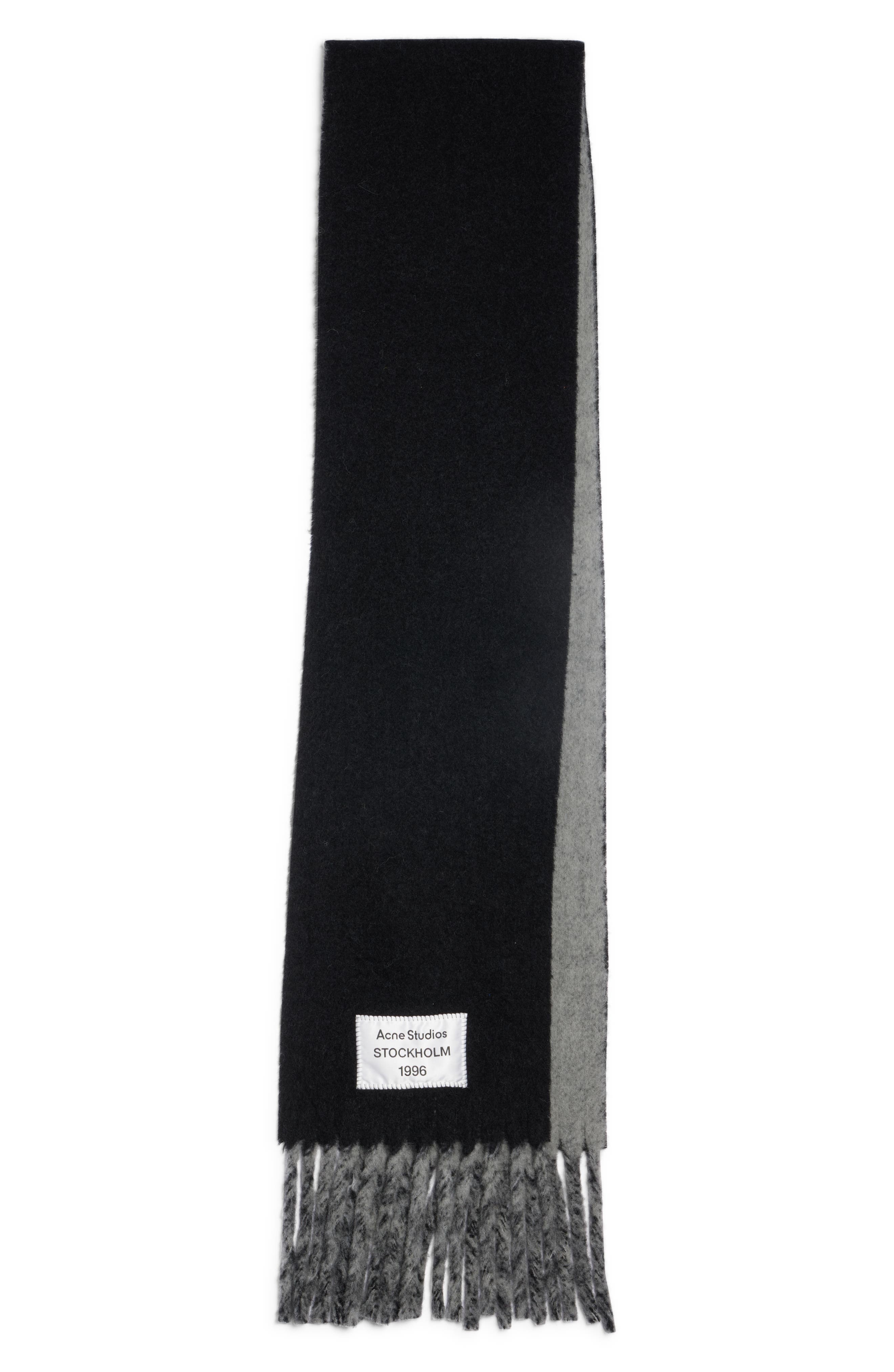 Acne Studios Volly Alpaca & Wool Blend Fringe Scarf in Black/Grey at Nordstrom - 1