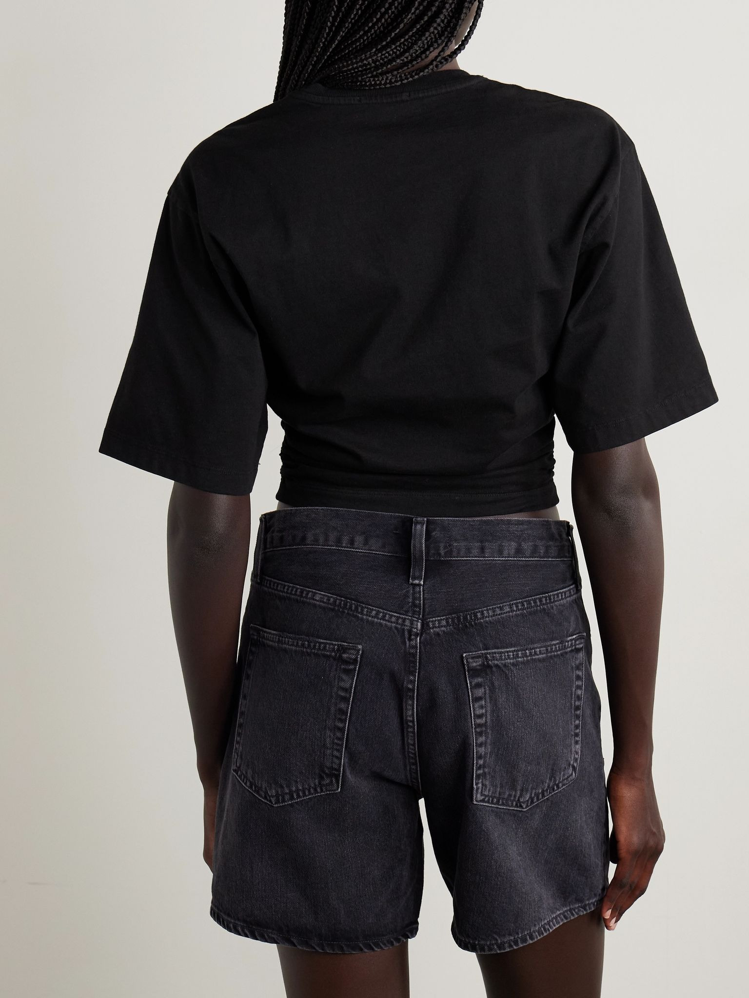 Shari ruched cotton-jersey T-shirt Black - 4