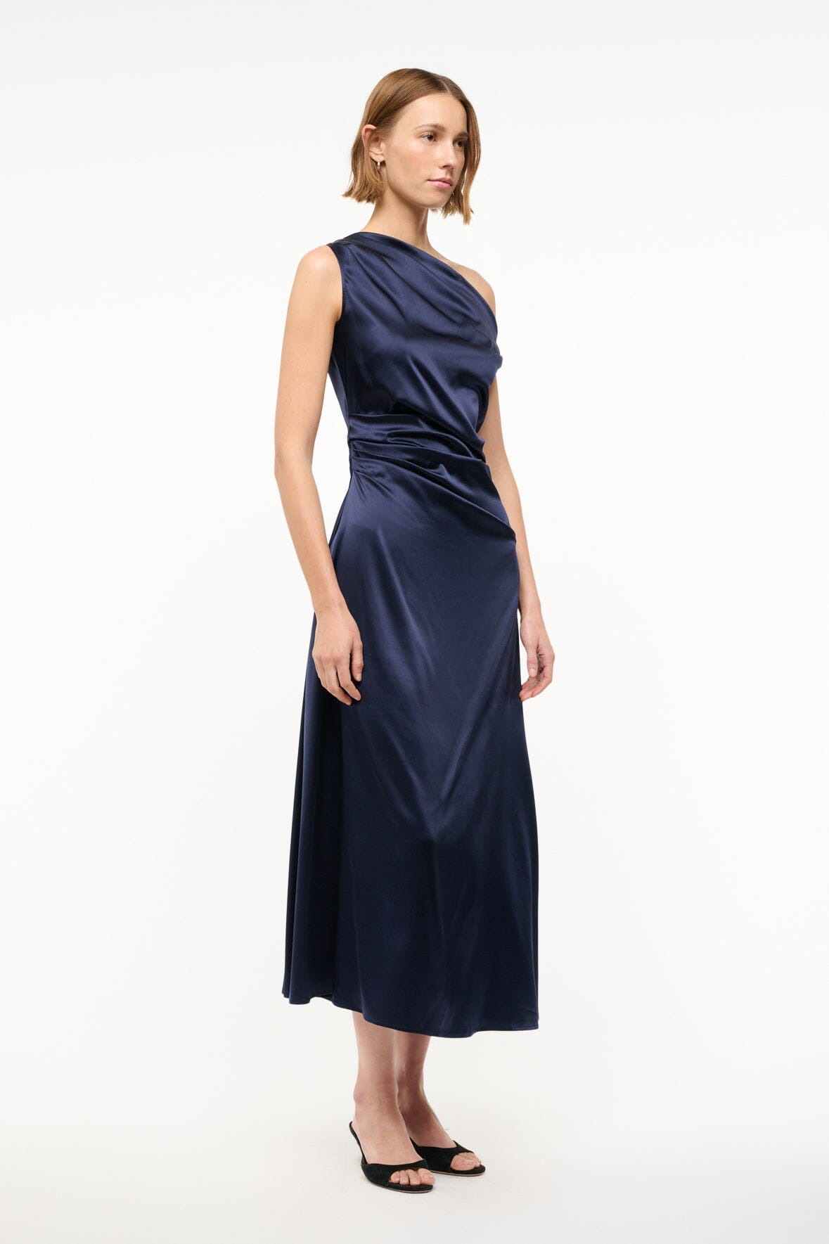 STAUD PHARE SILK DRESS NAVY - 3