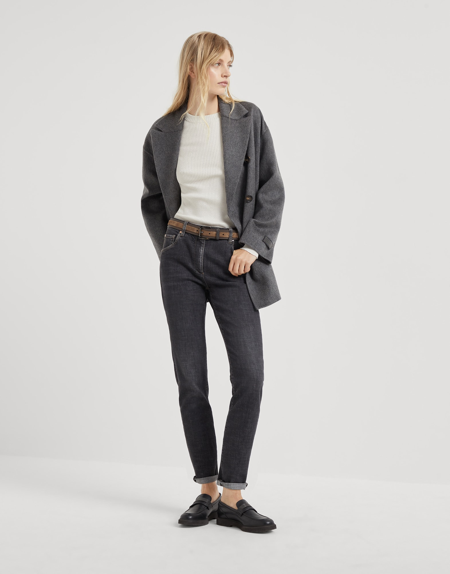 Cashmere double beaver cloth pea coat with precious patch - 5