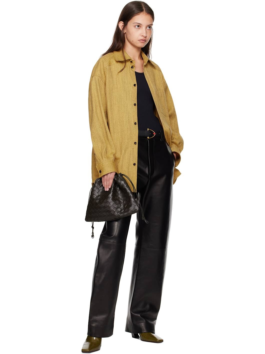 Black Rounded Leg Leather Pants - 5