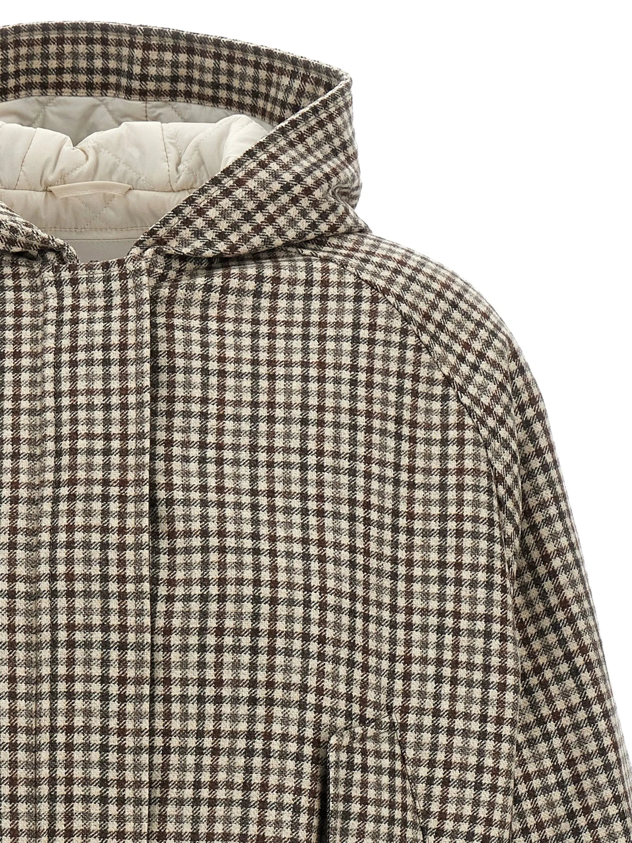 Brunello Cucinelli Shiny Zipper Pull Check-print Jacket - 2