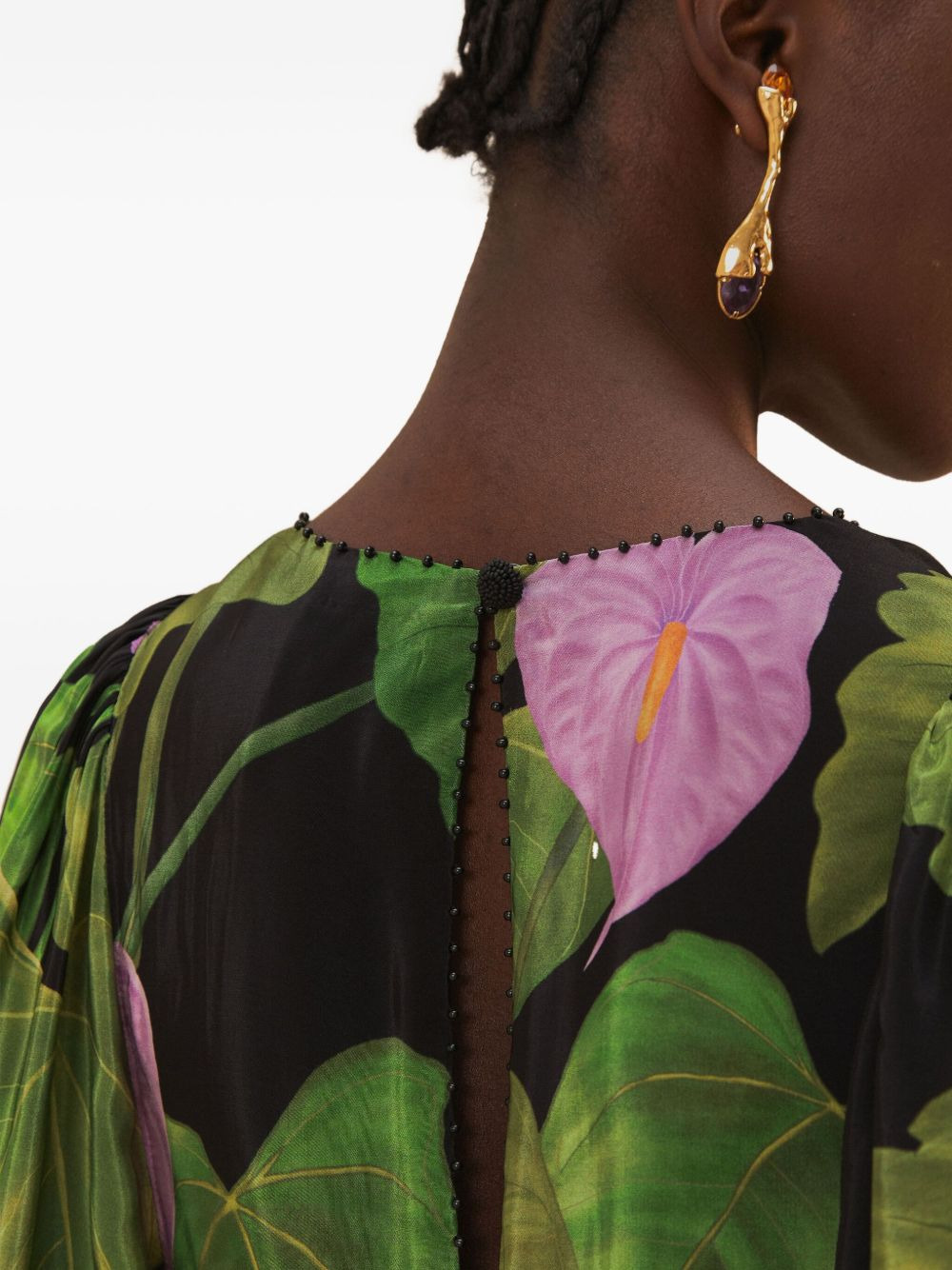 feather-trimmed floral-print maxi dress - 4