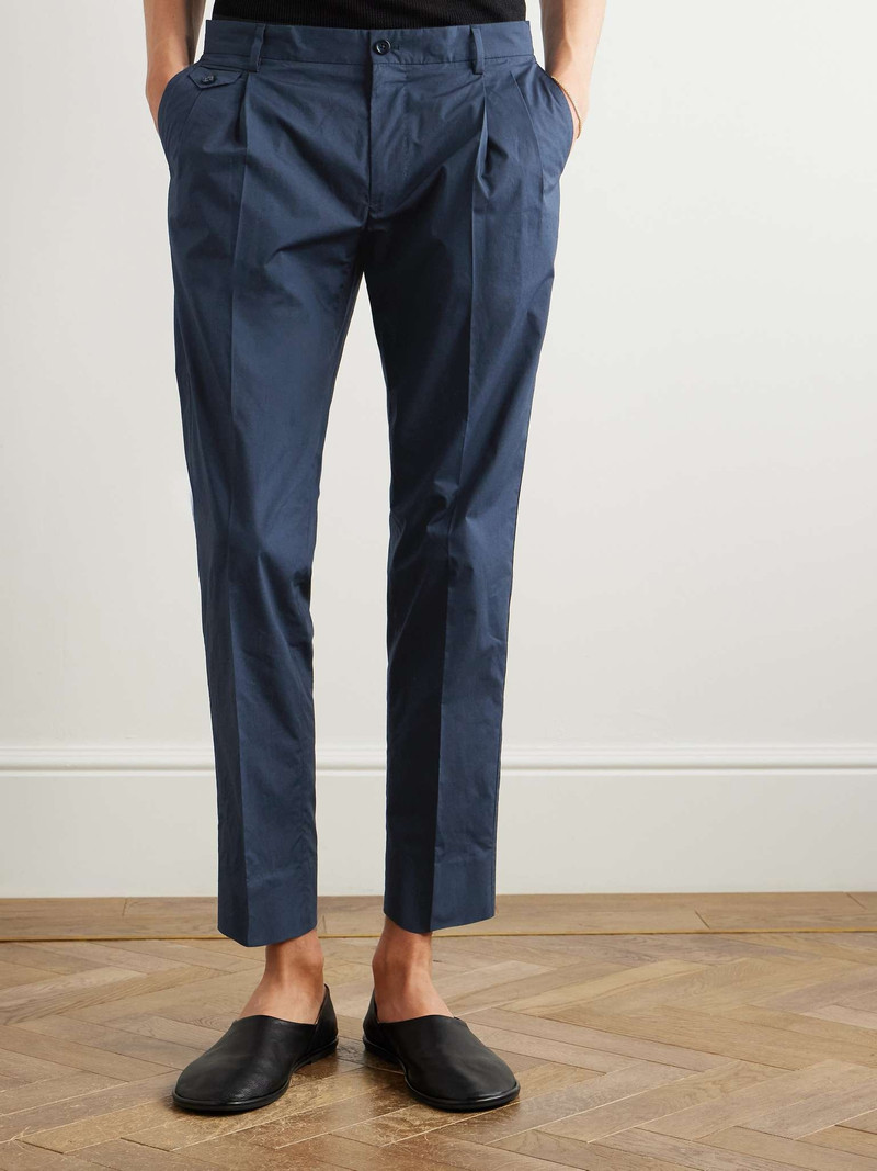 Slim-Fit Tapered Pleated Cotton-Poplin Trousers 3