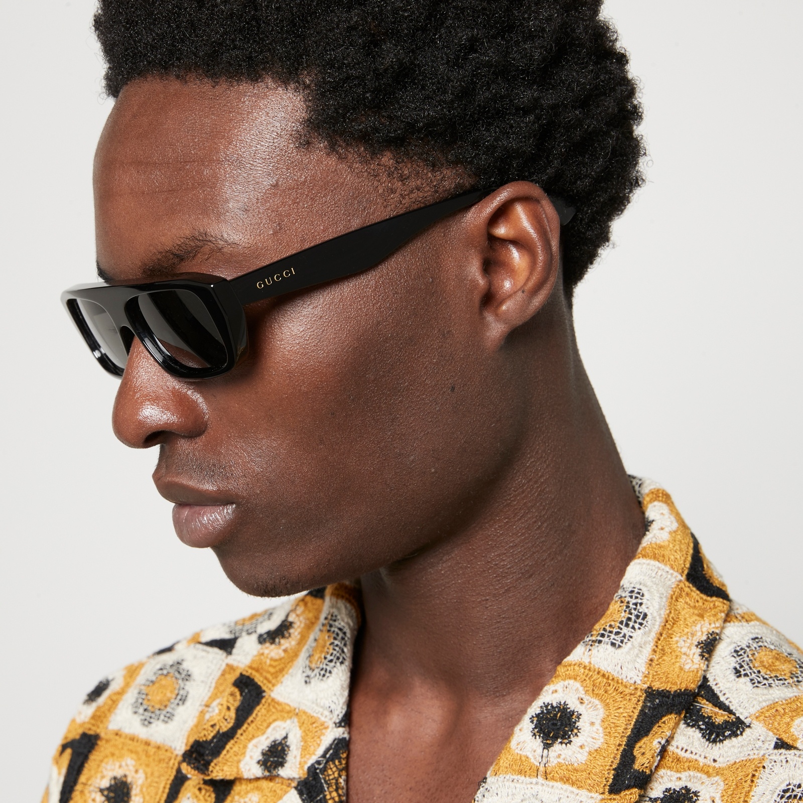 Gucci Aspen Thin Acetate Rectangular-Frame Sunglasses - 3