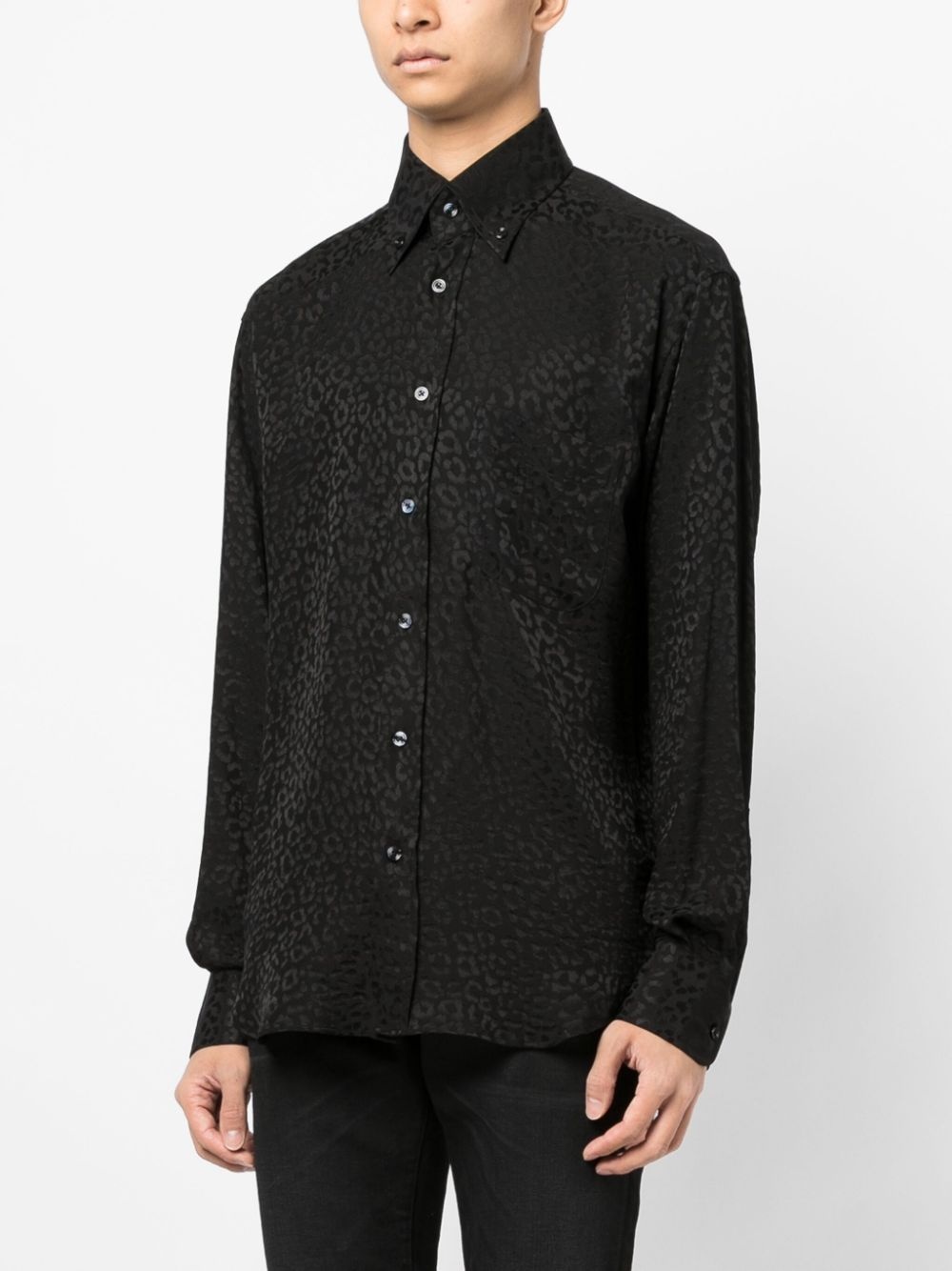 leopard-jacquard silk shirt - 3