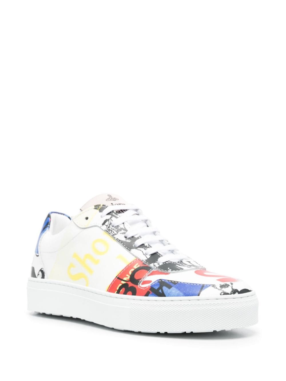 mix-print leather sneakers - 2