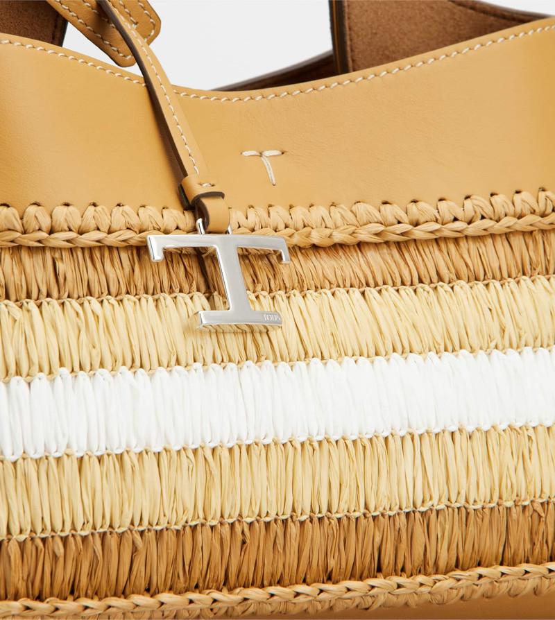 BAG IN LEATHER AND RAFFIA MICRO - BROWN, BEIGE, WHITE 5