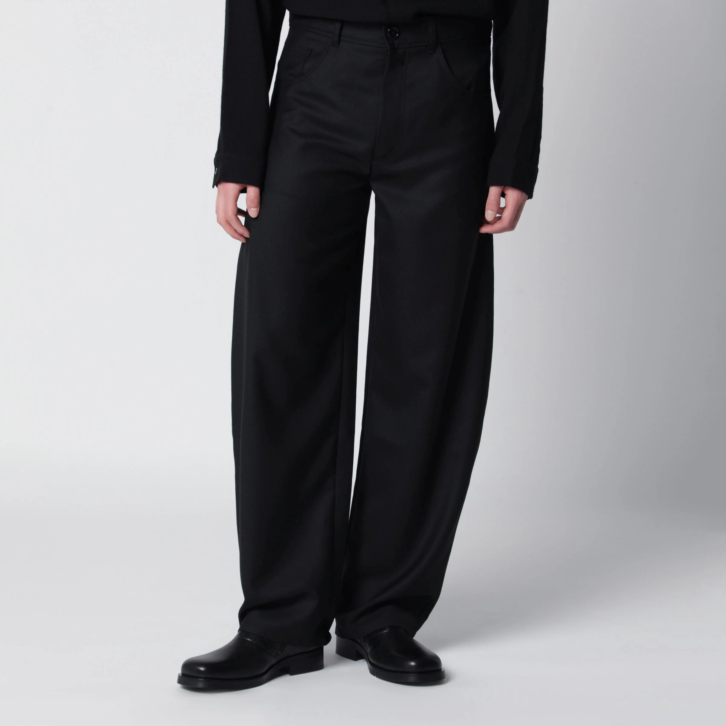 Black wool-blend trousers - 1