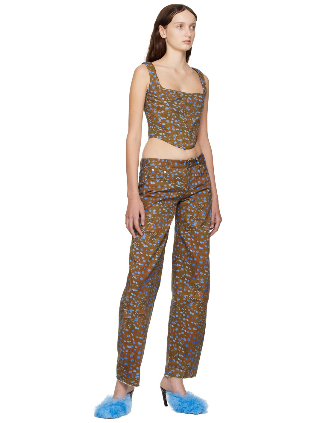 Brown Printed Jeans - 4