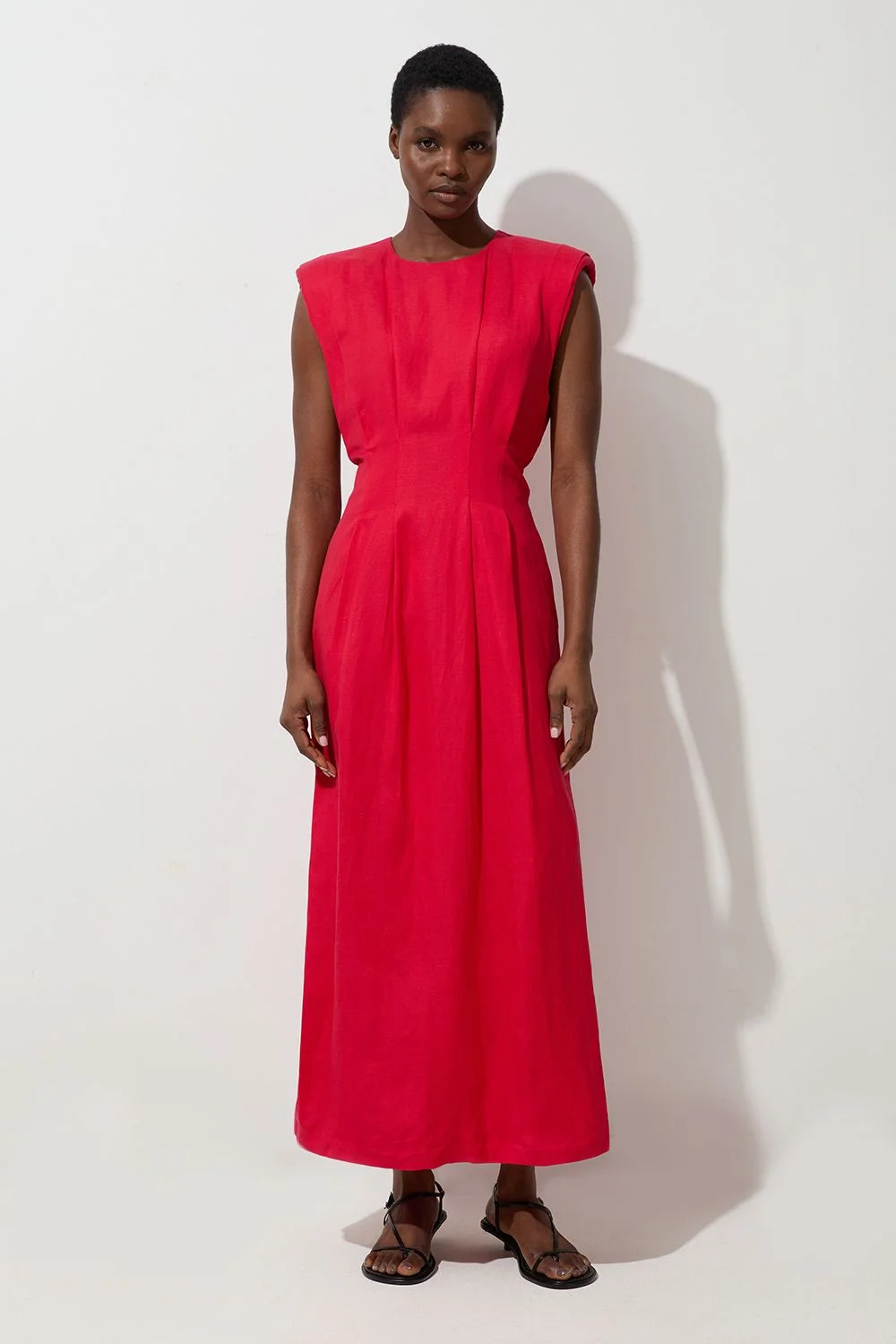 Viscose Linen Woven Pintuck Midi Dress - 1