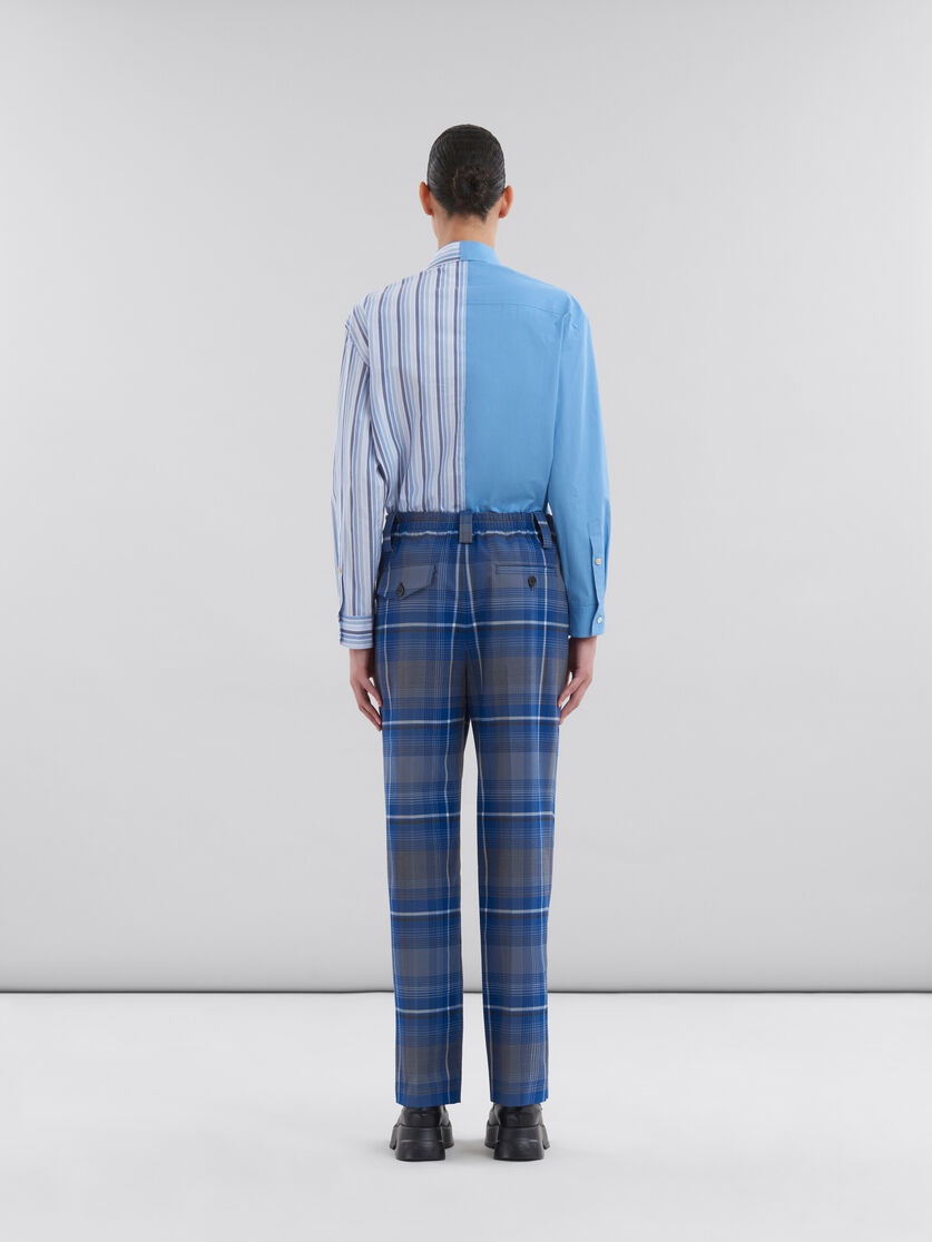 BLUE CHECKED VIRGIN WOOL PLEATED TROUSERS - 3