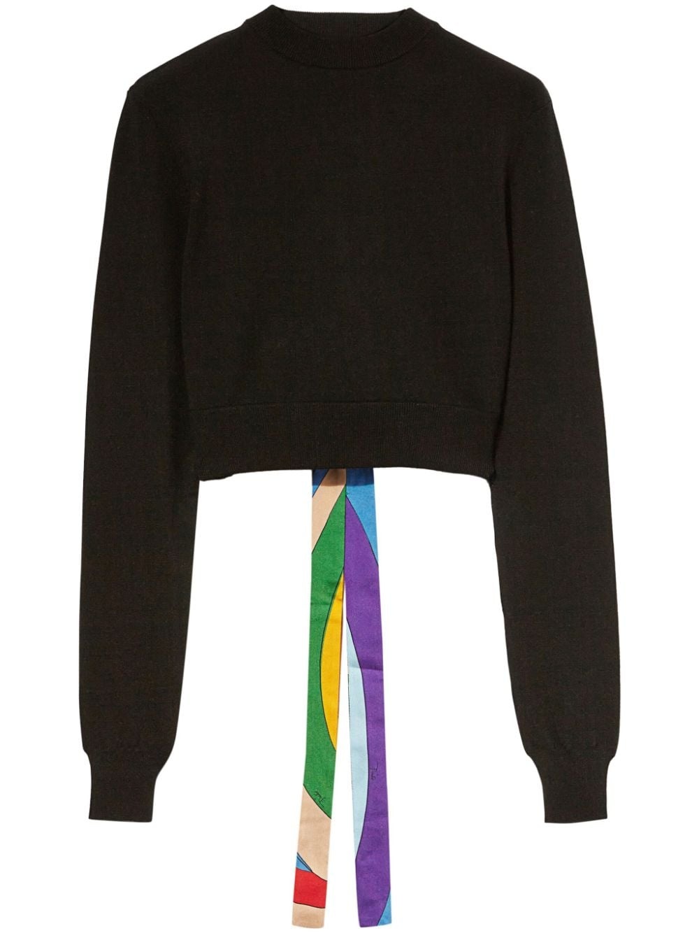 abstract-print trim cropped sweater - 1