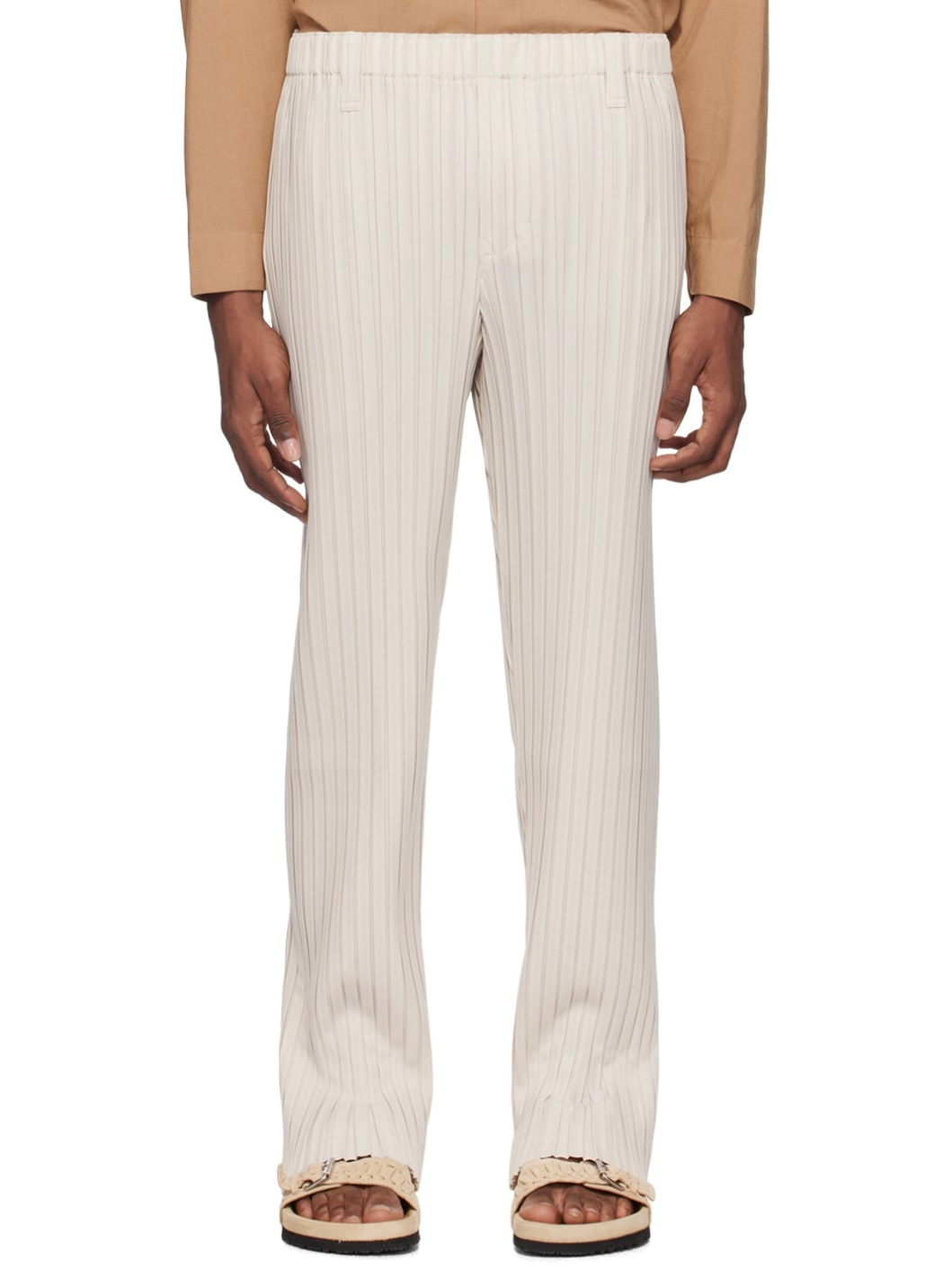 Beige Box Pleats Ensemble Trousers - 1