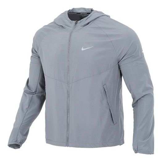 Men's Nike As Nk Rpl Miler Jkt Reflective Logo Printing Woven Sports Hooded Jacket Gray DD4747-084 - 1