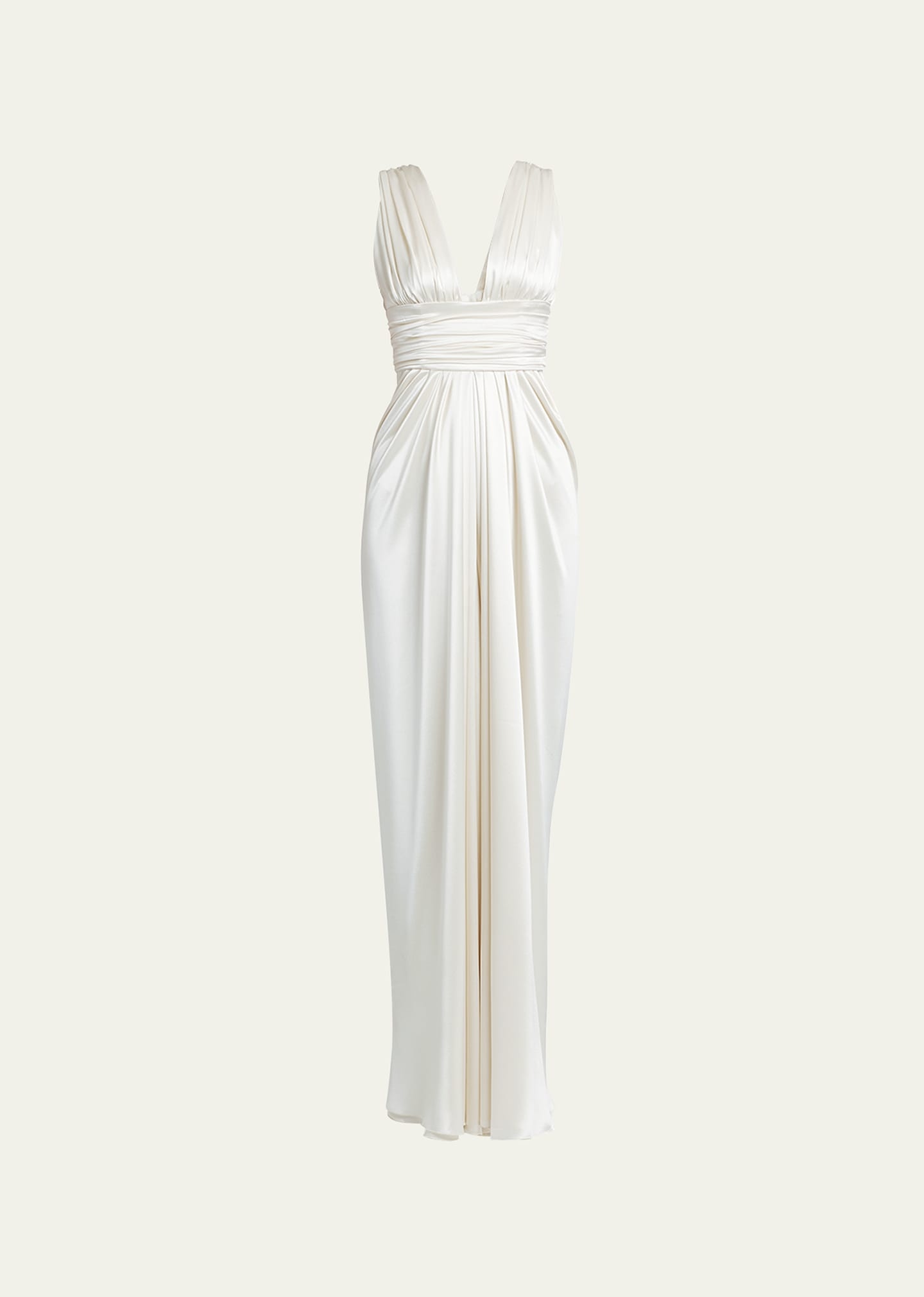 Gathered Crepe Satin Column Dress - 1