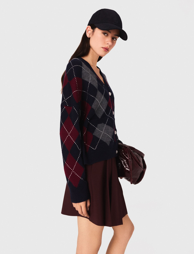 Cropped argyle pattern cardigan 3