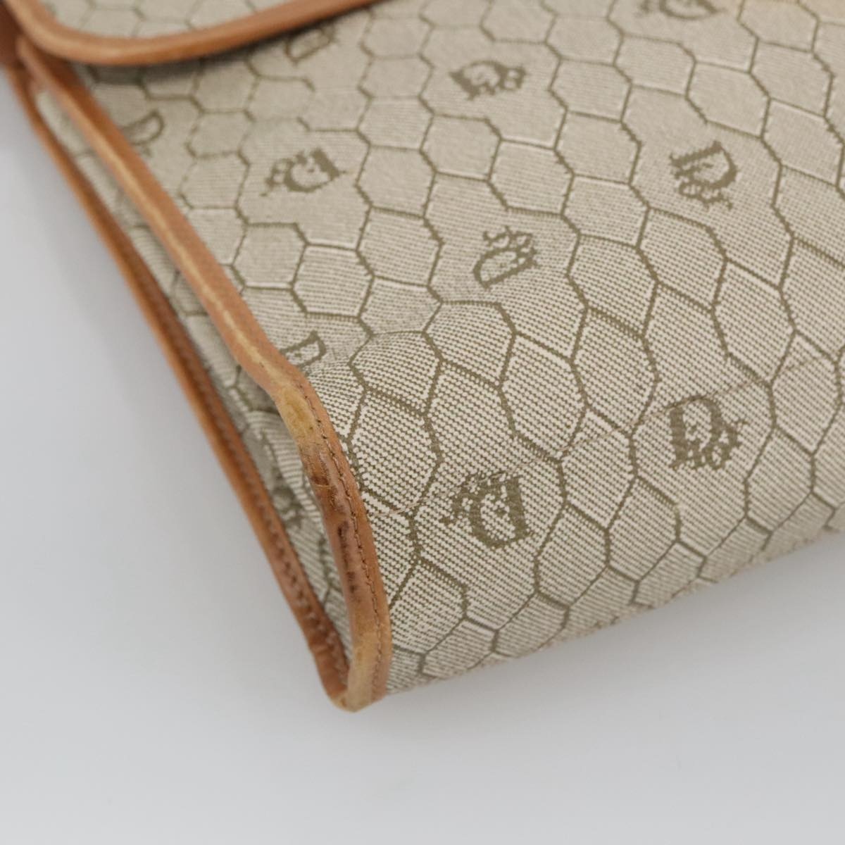 DIOR Honeycomb Canvas Hand Bag Leather Beige Gold - 13