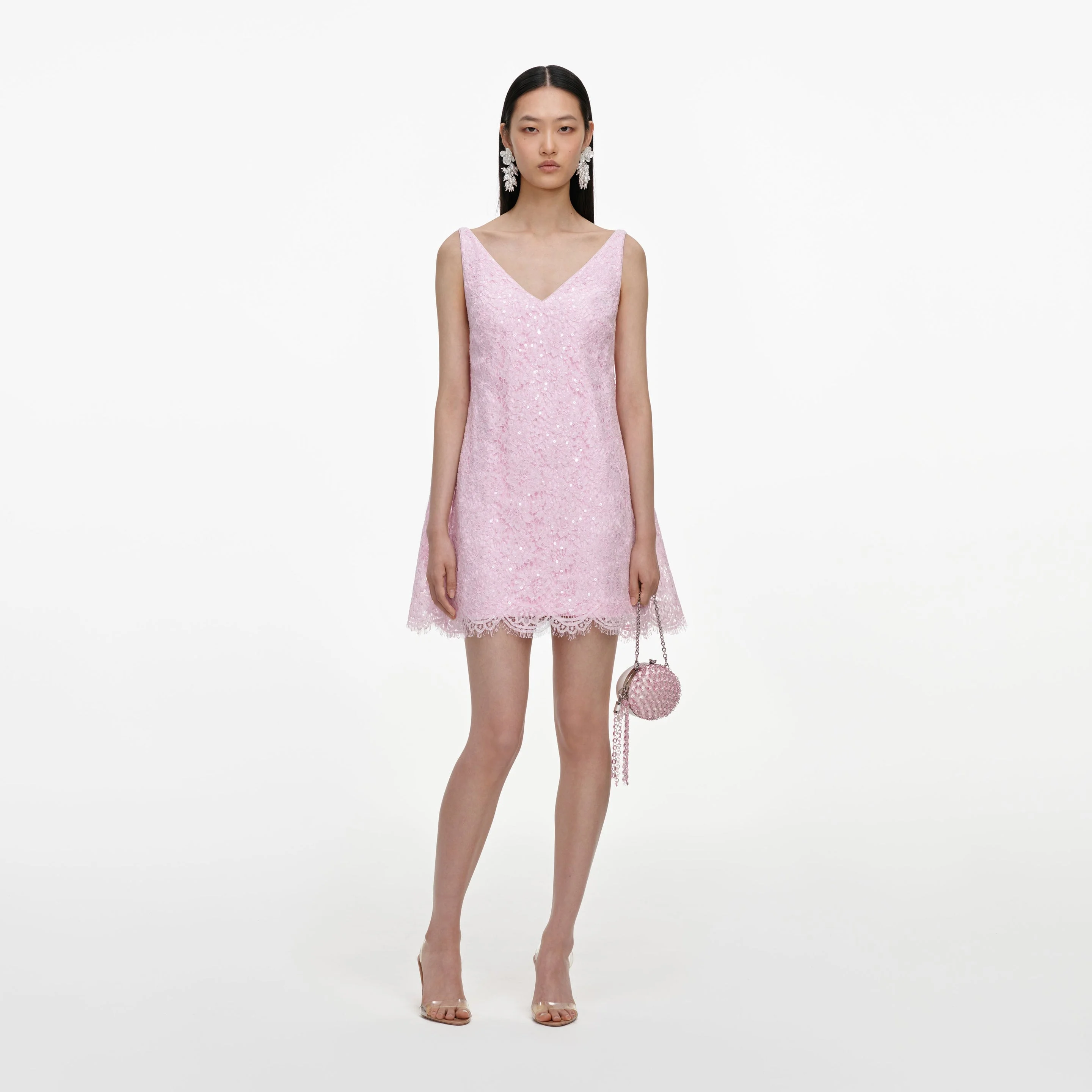 Pink Sequin Lace Cape Mini Dress - 1