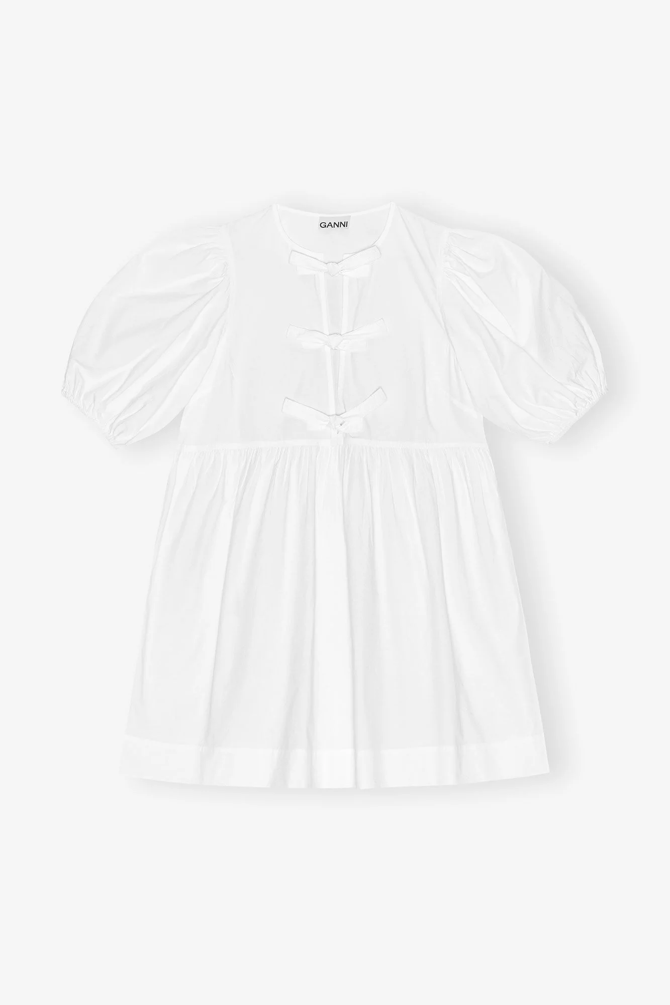 WHITE COTTON POPLIN TIE STRING MINI DRESS - 1