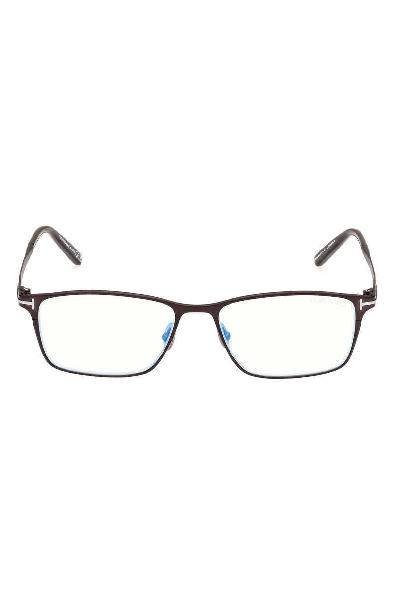 TOM FORD 54mm Rectangular Blue Light Blocking Glasses in Gunmetal Havana /T Logo 1