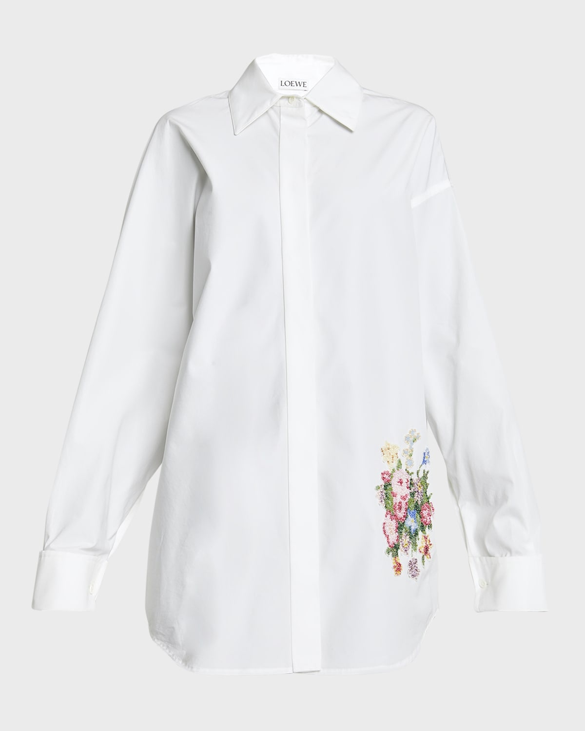 Floral Embroidered Button-Down Shirt - 1