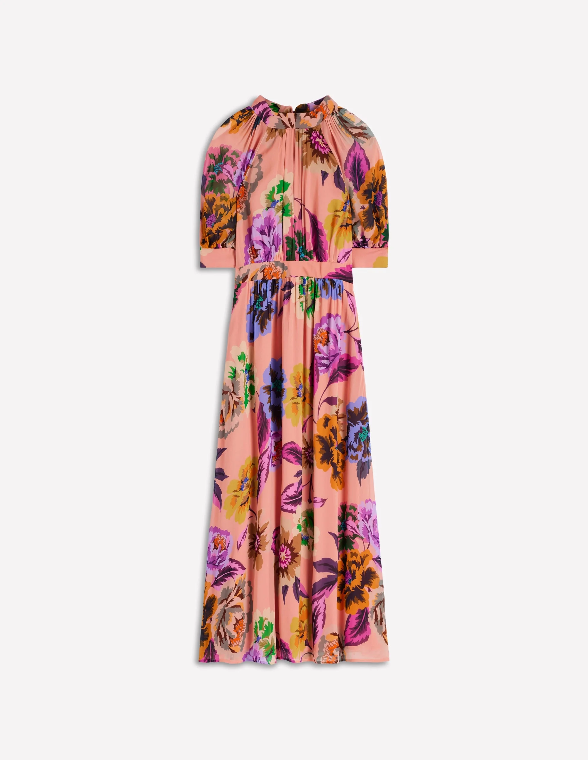 High Neck Blouson Sleeve Dress-Multi Opulent Blossom - 1