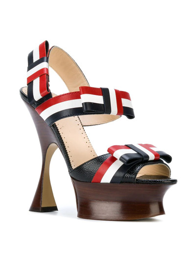 Thom Browne Open Toe Shaped Platform Heel (15 Cm) With Bow Strap In Pebble Lucido Leather & Calf Leather outlook