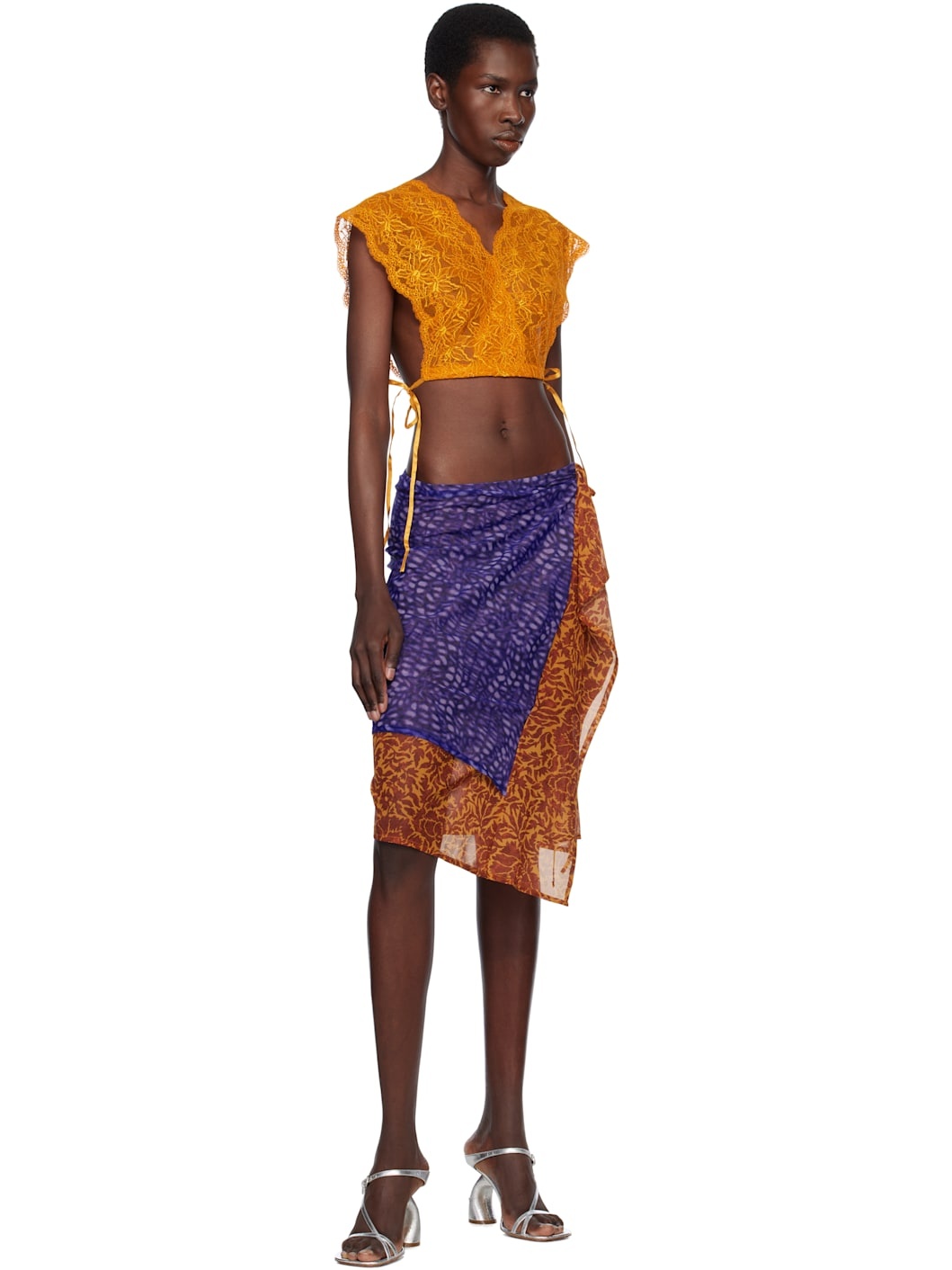 Orange Lace Crop Top - 4