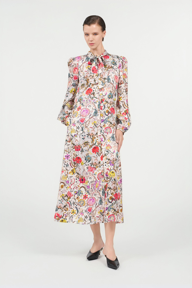 Roberto Cavalli Long Silk Dress with Florentine Flowers Print outlook