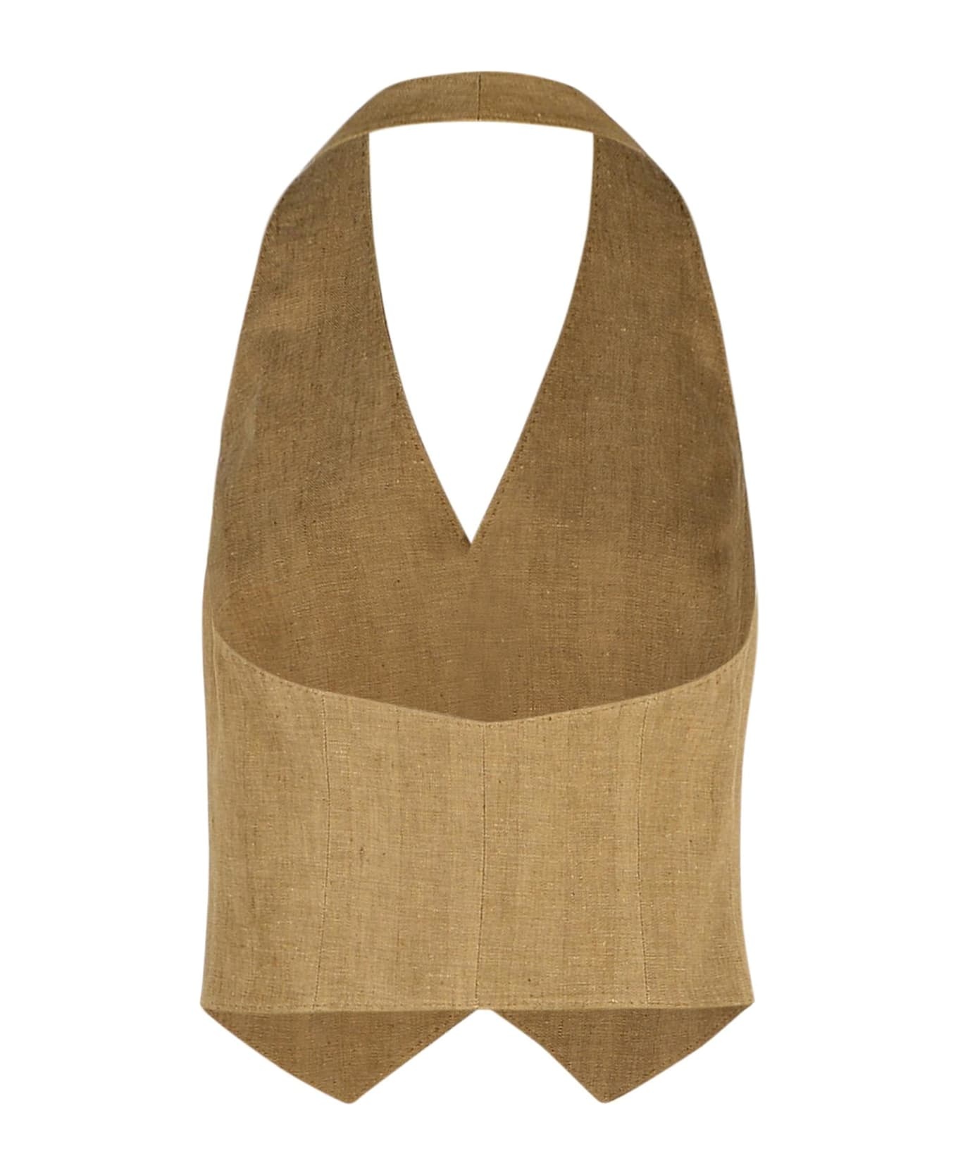 'sauro' Beige Linen Vest - 3