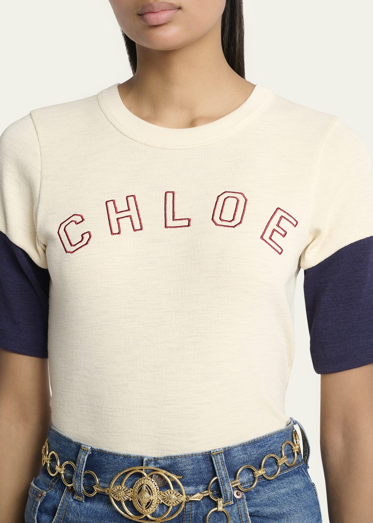 Logo Embroidered Heavy Cotton Wool T-Shirt - 5