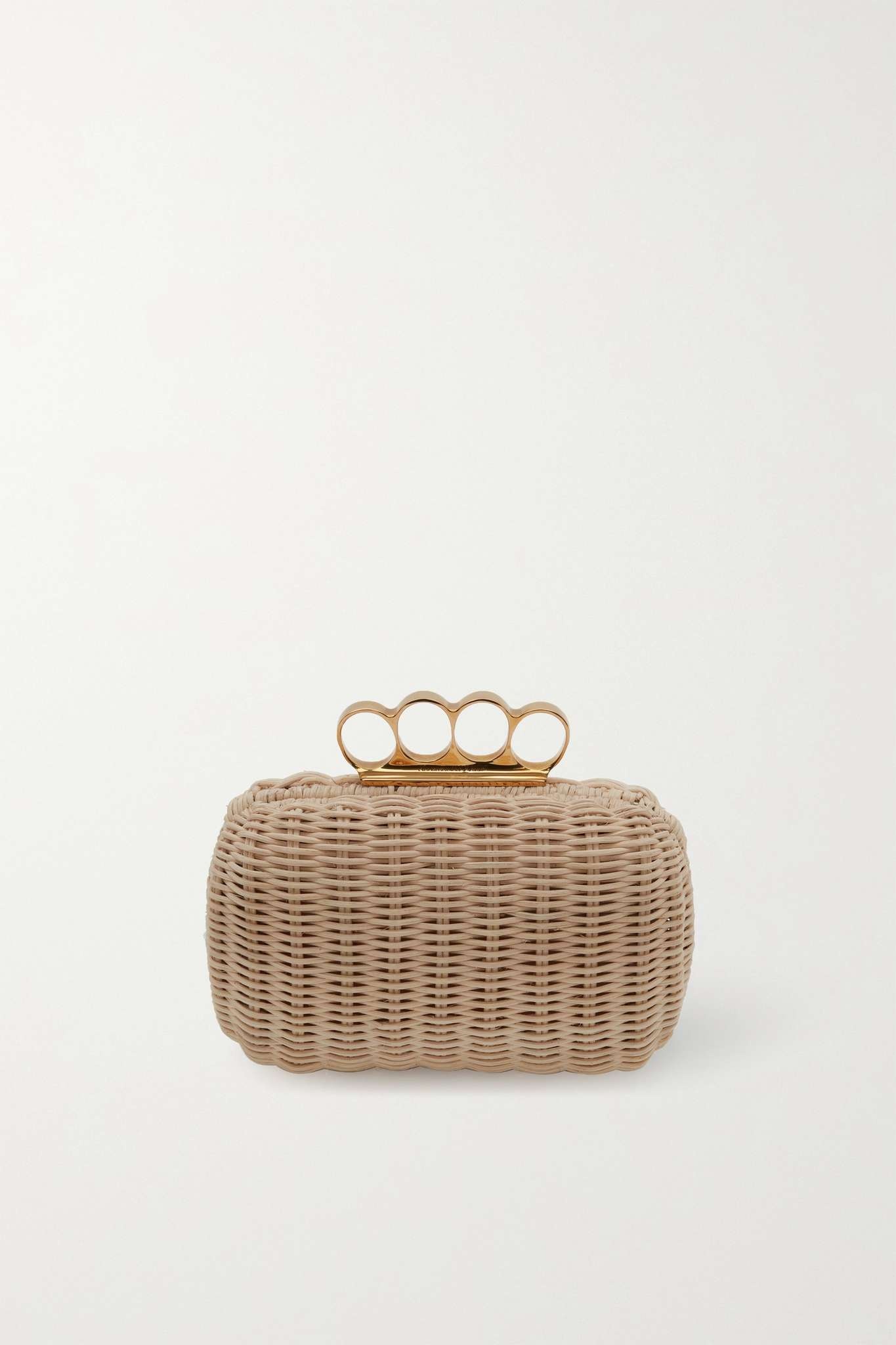 Four Ring embellished rattan clutch - 1