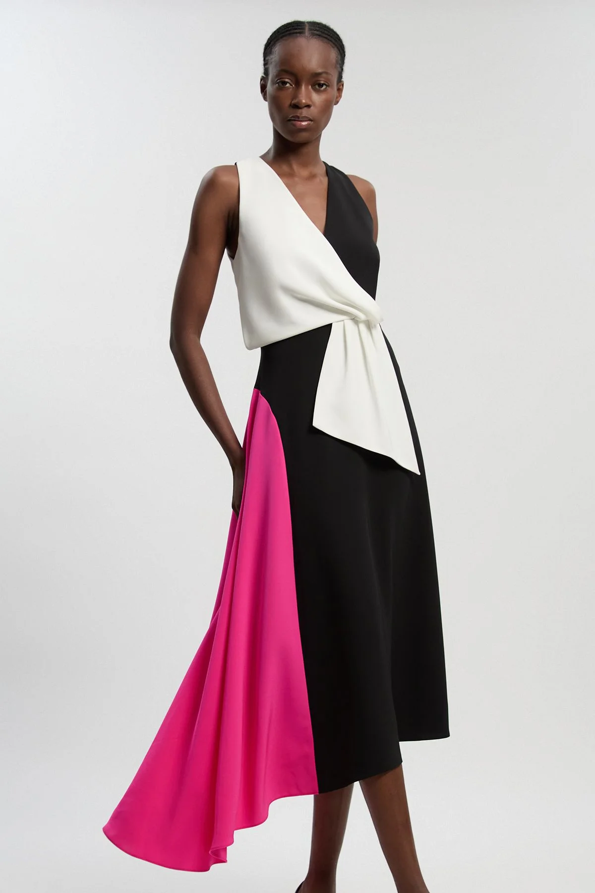 Petite Soft Tailored Colour Block Detail Midi Dress - 1