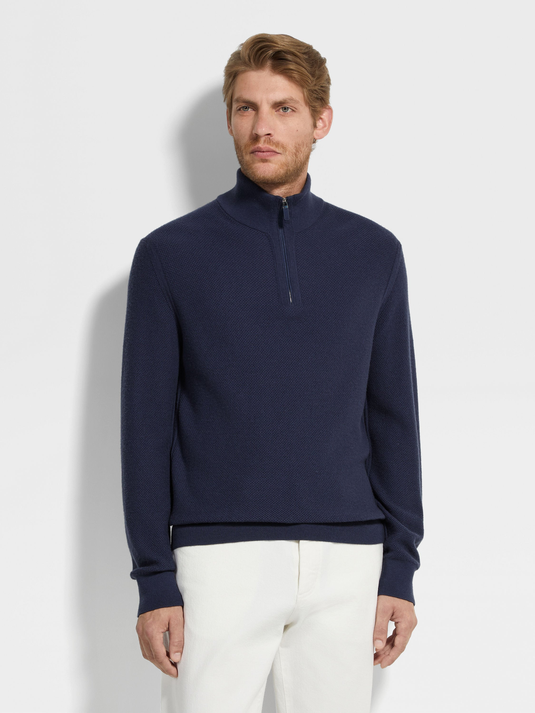 INK BLUE OASI CASHMERE ZIP MOCK NECK - 4