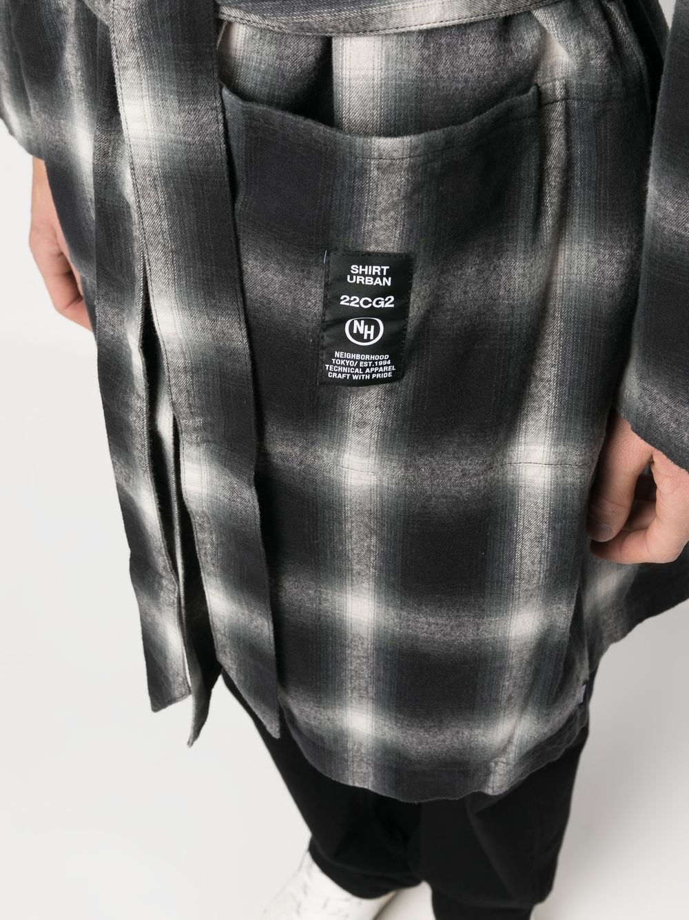 checkerboard print belted coat - 5