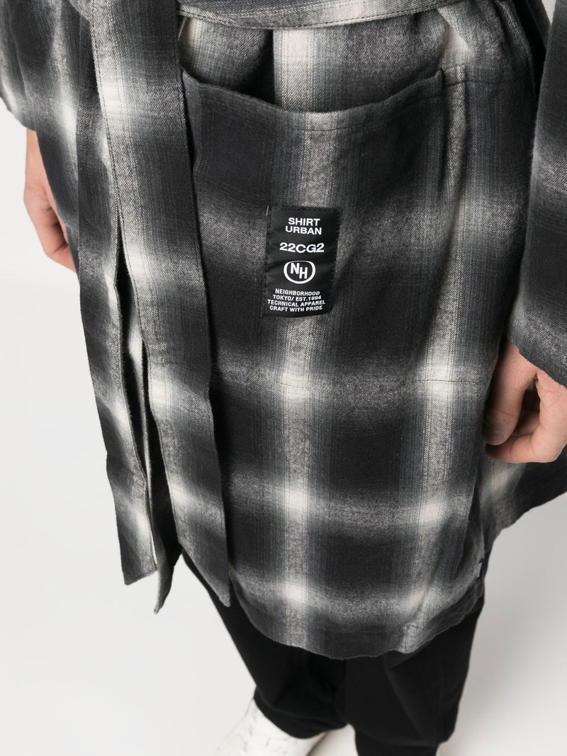 checkerboard print belted coat 5