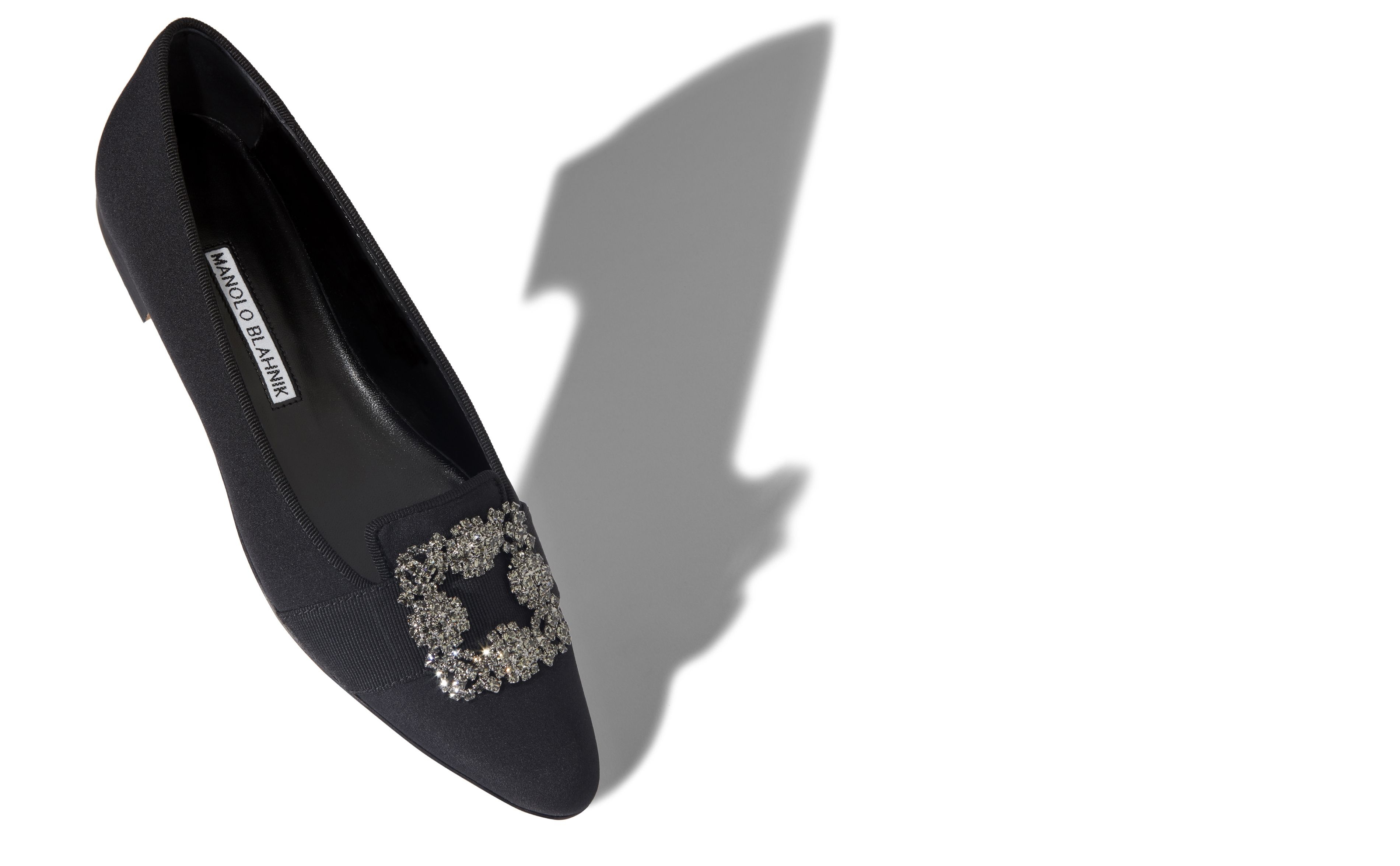 Black Crepe de Chine Embellished Flat Shoes - 2