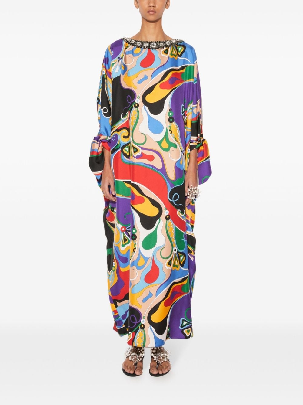 Orchidee-print silk kaftan - 2