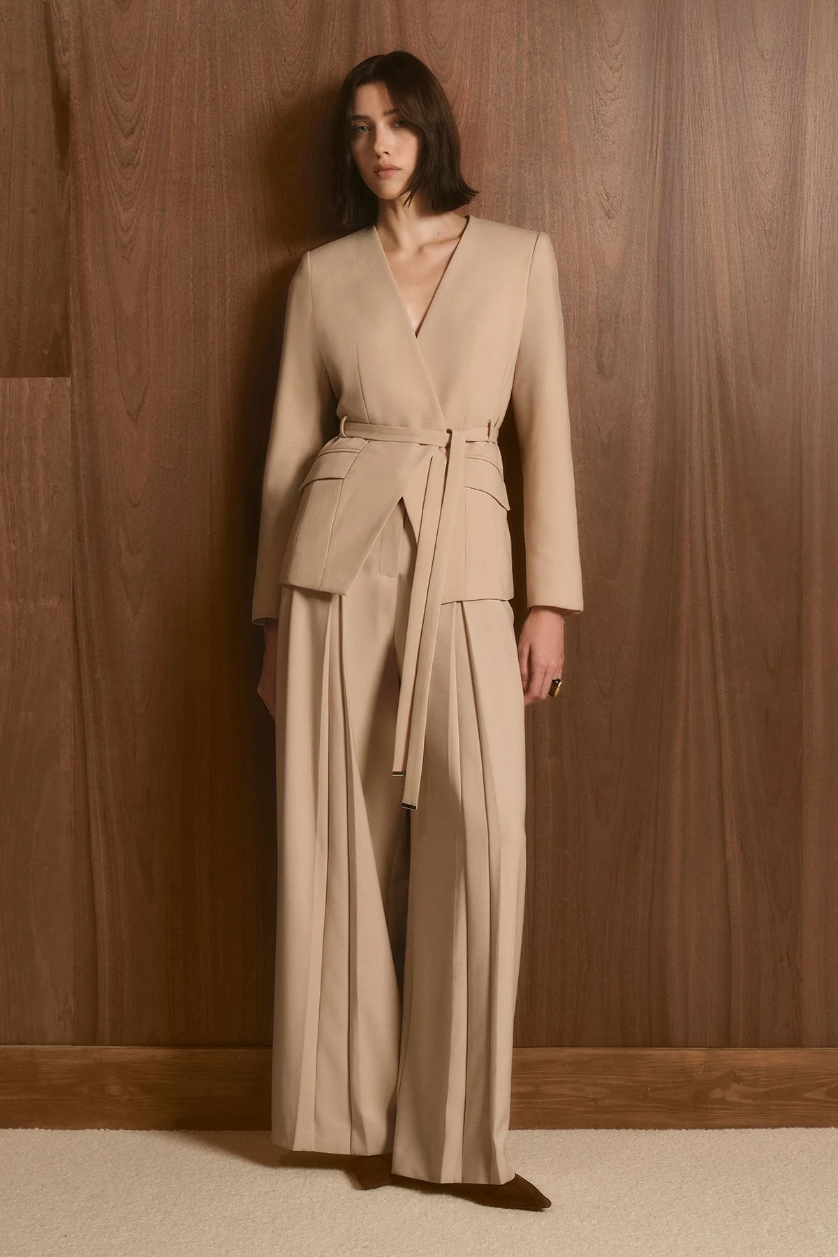 Polished Tailored Pleated Wide Leg Belted Trouser - 1