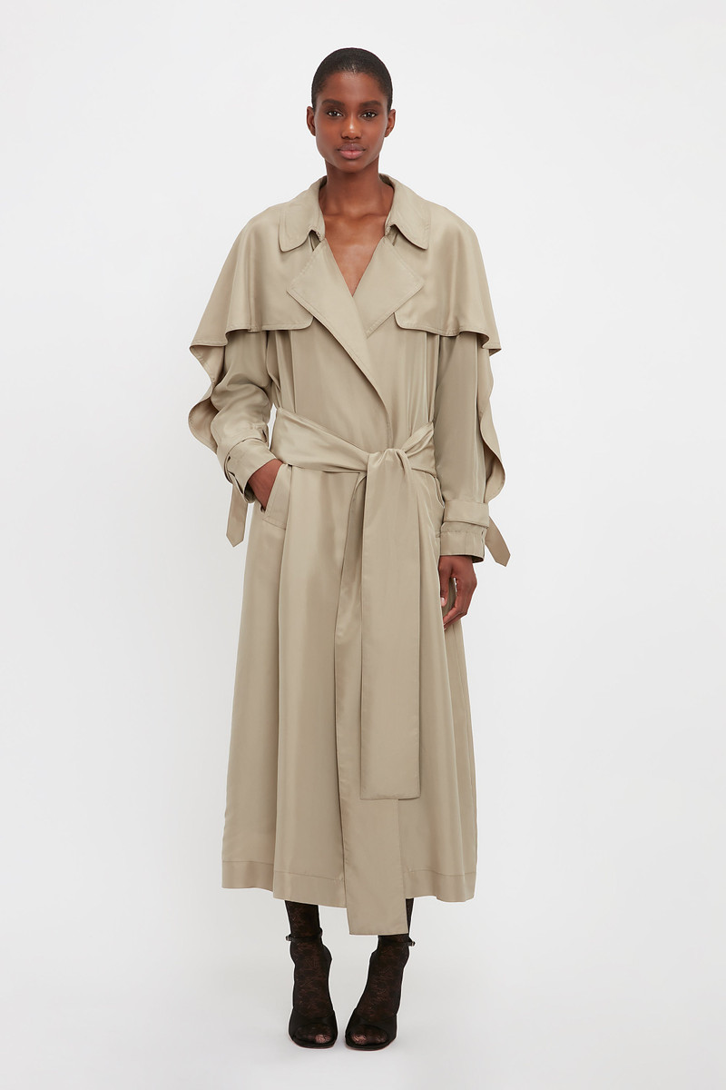 Pleated Back Fluid Trench Coat In Lichen Green 4