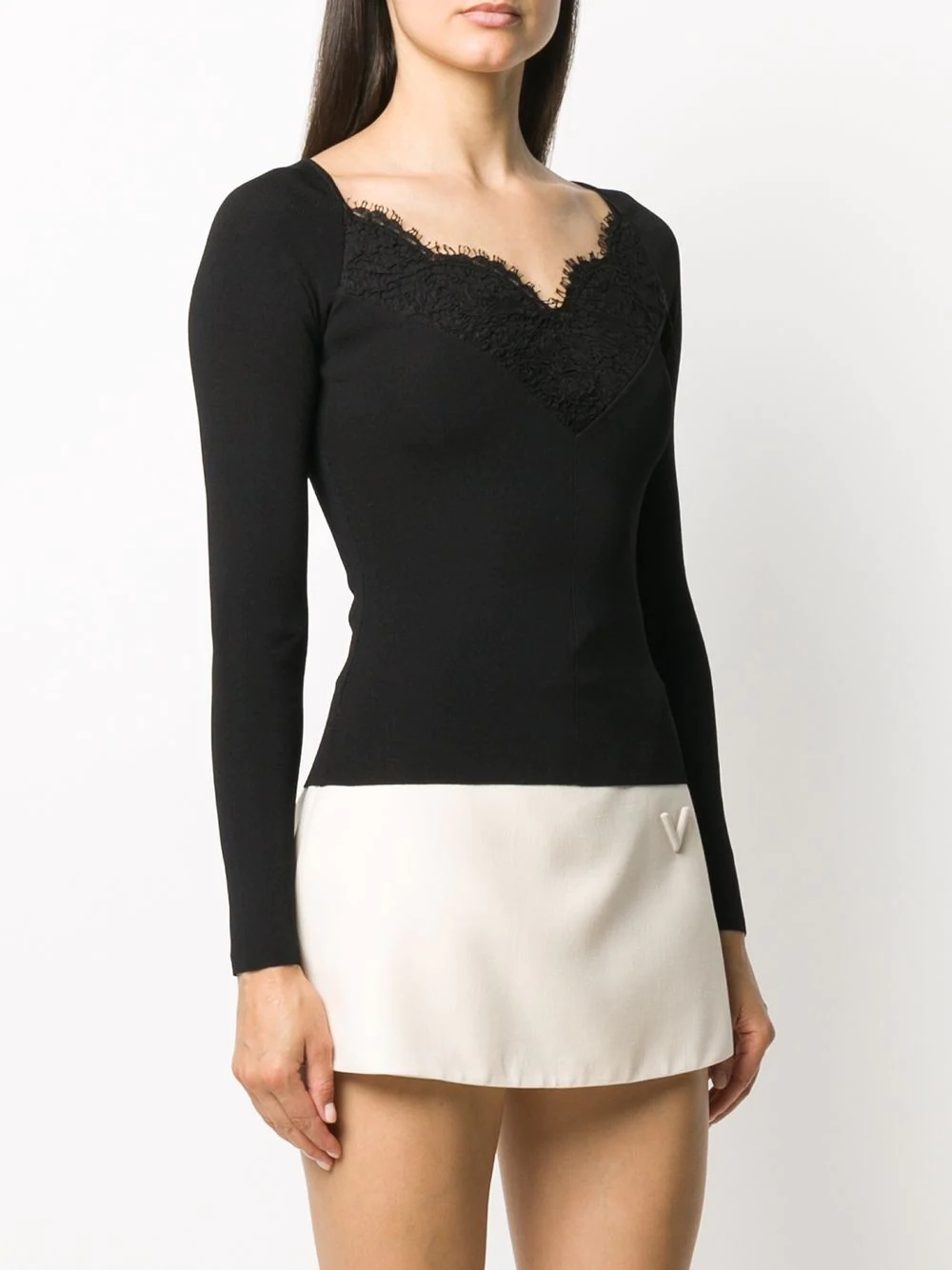 lace-trim fitted jumper - 3