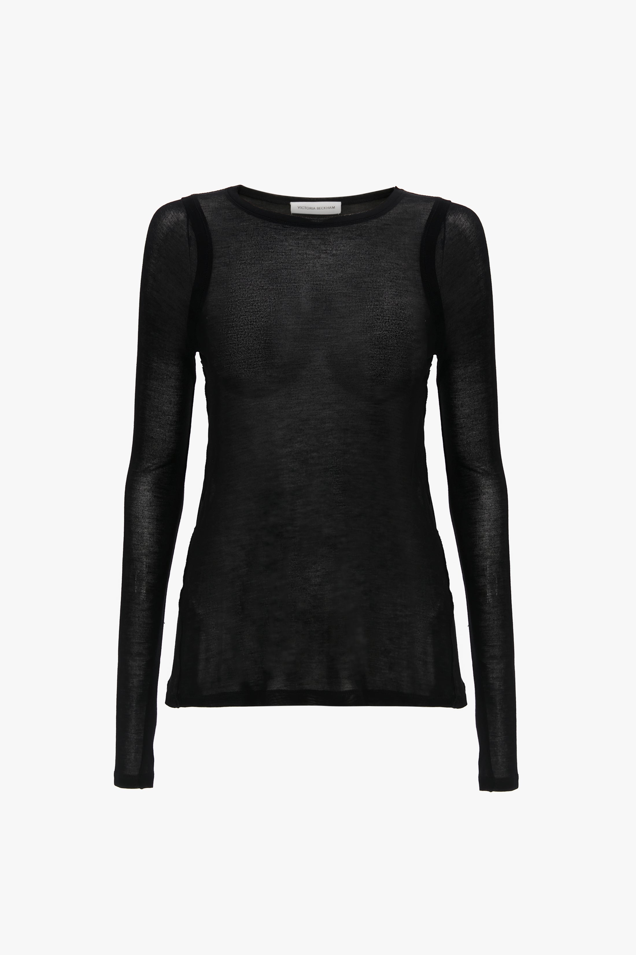 Crew Neck Long Sleeve Top In Black - 1