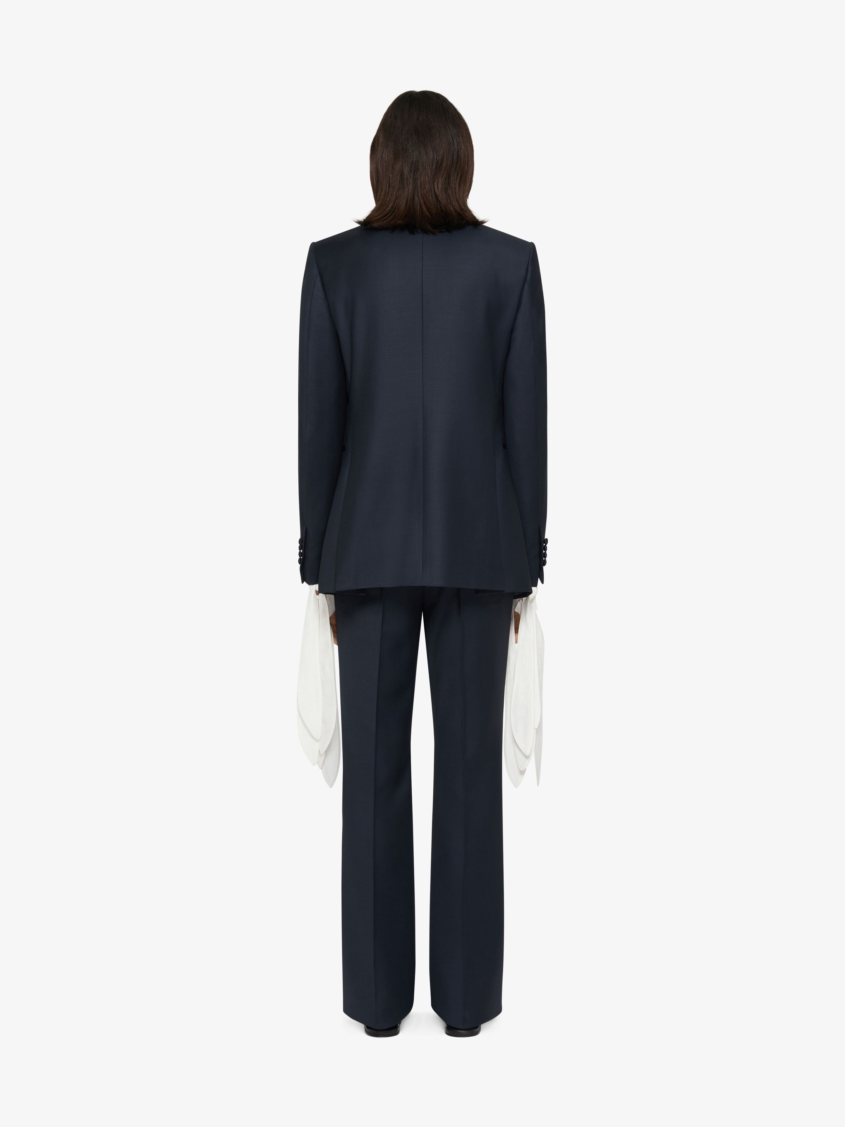 FLARE TAILORED PANTS IN WOOL WITH SATIN BANDS - 4