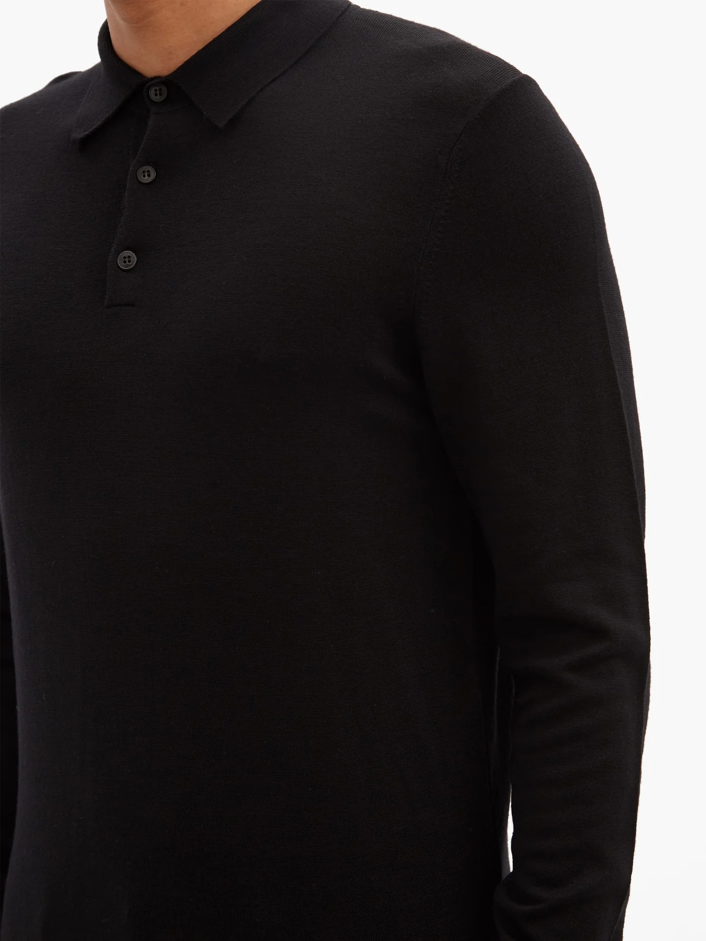 Long-sleeved merino-wool knitted polo shirt - 3