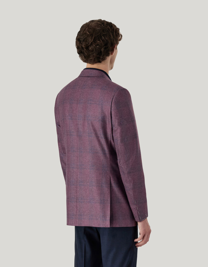 PURPLE AND LIGHT BLUE OVERCHECK BLAZER IN SILK AND CASHMERE 4